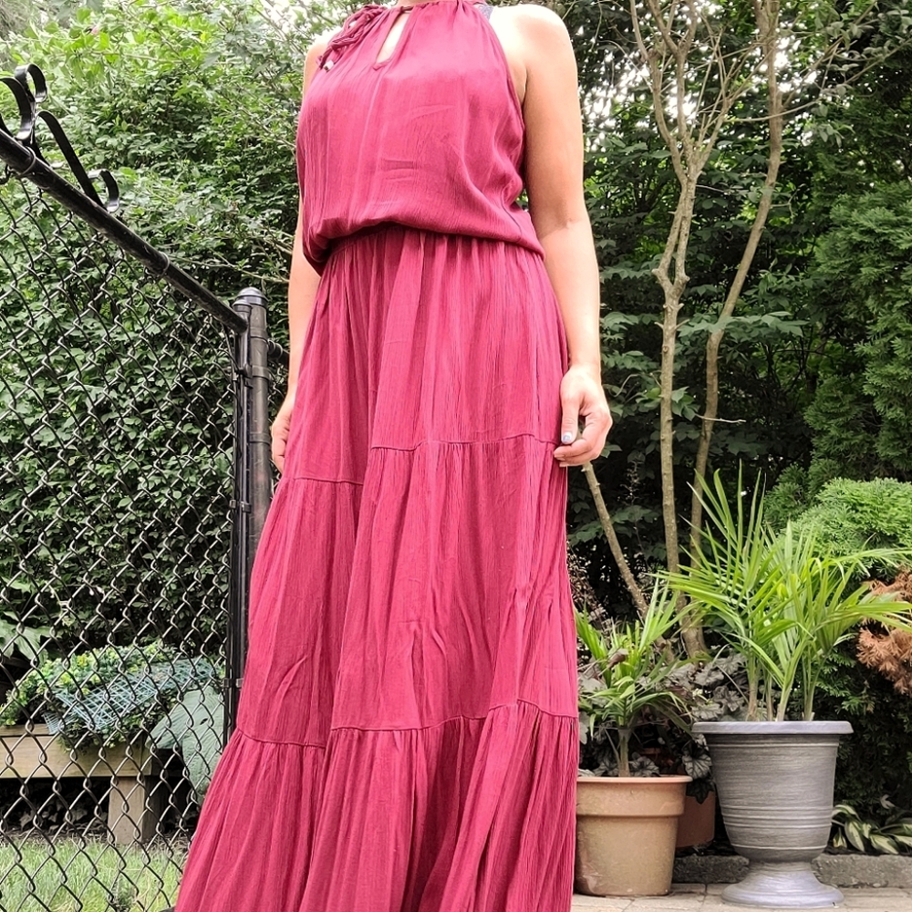 Lovestitch Burgundy Tiered Maxi Dress